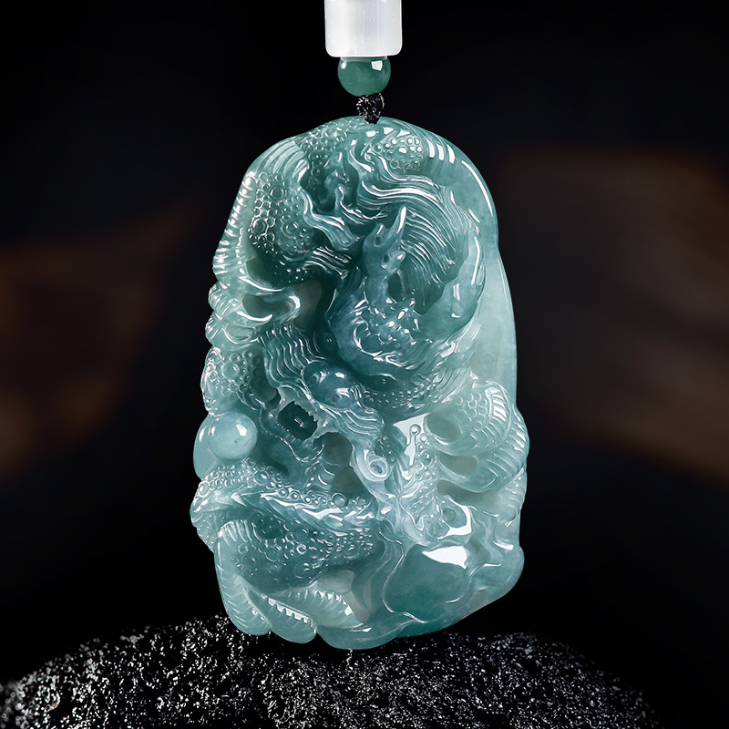 Women Accessories Jewelry - Naturalny Birmanski Jadeitowy Wisiorek Smok Naszyjnik