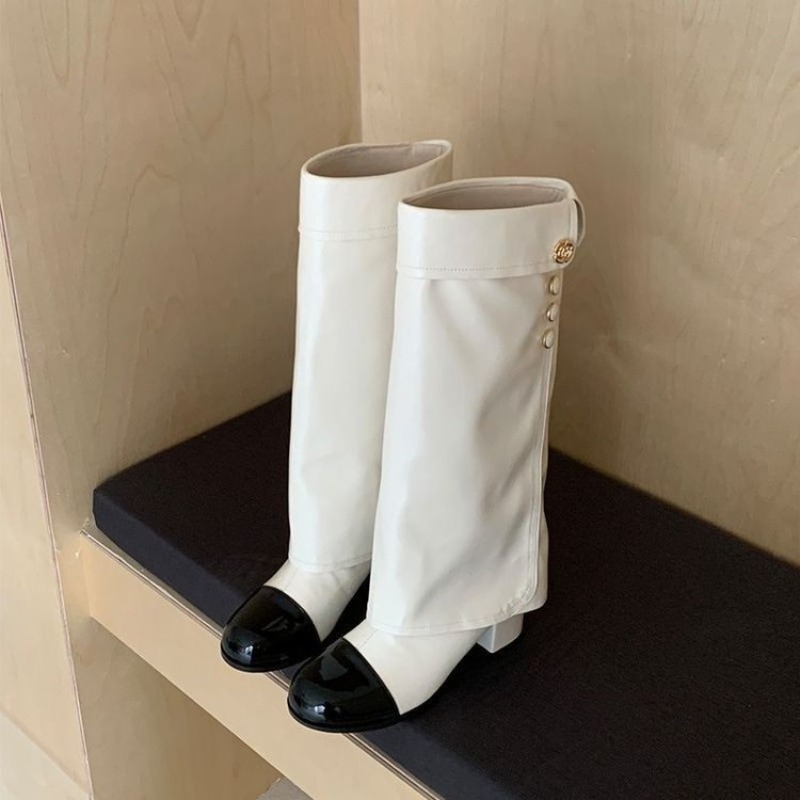 Women'S Ankle Accessories - Eleganckie czarno-białe kozaki za kolano z